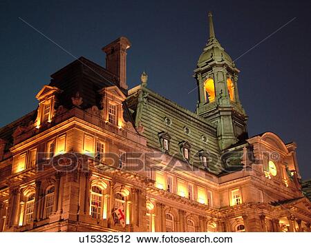 Stock Image -  Montreal, Canada, QC, Quebec, Old Port, Old Montreal, City Hall, evening. Fotosearch