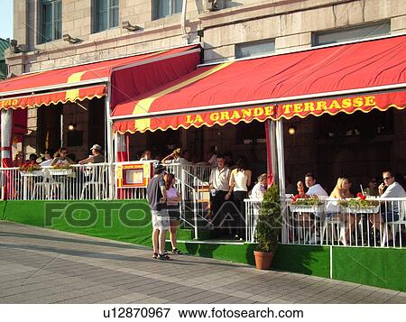 Stock Photo -  Montreal, Canada, QC, Quebec, Old Port, Old Montreal, Place Jacques Cartier, restaurants. Fotosearch