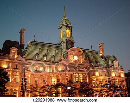 Stock Photo -  Montreal, Canada, QC, Quebec, Old Port, Old Montreal, City Hall, evening. Fotosearch