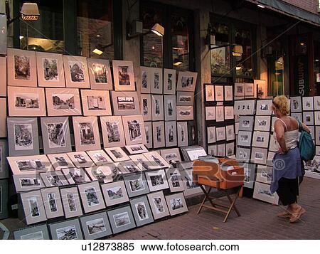 Stock Photography -  Montreal, Canada, QC, Quebec, Old Port, Old Montreal, Place Jacques Cartier, Rue Saint Amable, street artists. Fotosearch