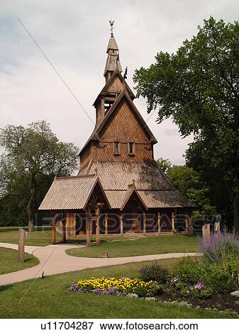 Stock Photo -  Moorhead, MN, Minnesota, Heritage Hjemkomst Interpretive Center, Stave Church. Fotosearch