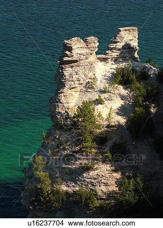 Picture -  Munising, MI, Michigan, Lake Superior, Pictured Rocks National Lakeshore, Miners Castle from Overlook. Fotosearch