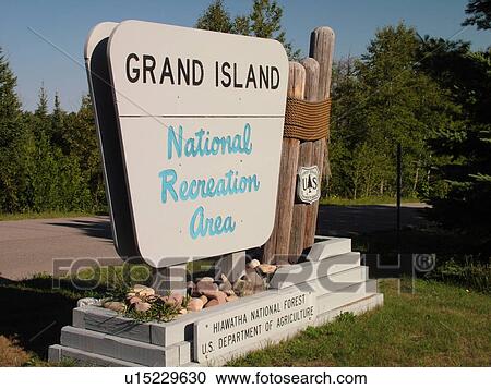 Munising, MI, Michigan, Lake Superior, Grand Island National Recreation Area, Hiawatha National Forest, entrance sign View Large Photo Image Stock Image - Munising, MI, Michigan, Lake Superior, Grand Island National Recreation Area, Hiawatha National Forest, entrance sign. Fotosearch
