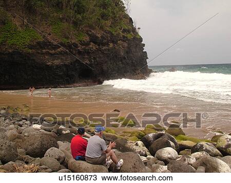 Stock Image -  Napali Coast, Kauai, HI, Hawaii, North Shore, Na Pali, Kalalau Trail, Hanakapiai Valley, Hanakapiai Beach. Fotosearch