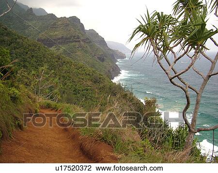 Stock Image -  Napali Coast, Kauai, HI, Hawaii, North Shore, Na Pali, Kalalau Trail, steep cliffs. Fotosearch