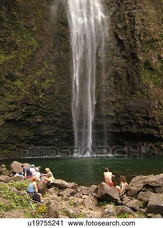 Stock Image -  Napali Coast, Kauai, HI, Hawaii, North Shore, Na Pali, Kalalau Trail, Hanakapiai Valley, Hanakapiai River Trail, Hanakapai Falls. Fotosearch