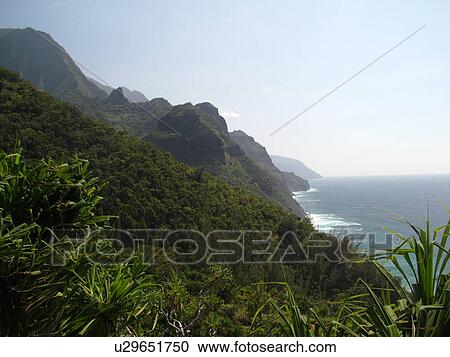 Stock Image -  Napali Coast, Kauai, HI, Hawaii, North Shore, Na Pali, Kalalau Trail. Fotosearch
