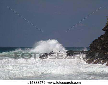 Stock Photo -  Napali Coast, Kauai, HI, Hawaii, North Shore, Na Pali, Kalalau Trail, Hanakapiai Valley, Hanakapiai Beach. Fotosearch