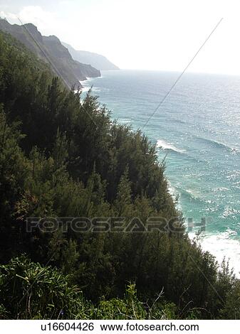 Stock Photograph -  Napali Coast, Kauai, HI, Hawaii, North Shore, Na Pali, Kalalau Trail. Fotosearch