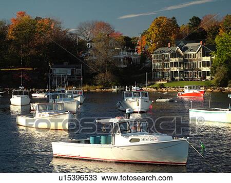 Stock Image -  Ogunquit, ME, Maine, Perkins Cove, lobster boats. Fotosearch