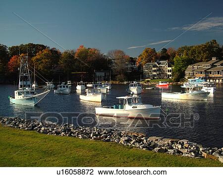 Stock Image -  Ogunquit, ME, Maine, Perkins Cove, lobster boats. Fotosearch