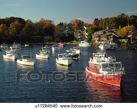 Stock Image -  Ogunquit, ME, Maine, Perkins Cove, lobster boats. Fotosearch