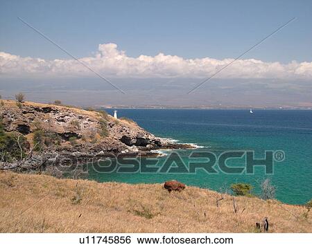 Stock Photograph -  Papawai Point, Maui, HI, Hawaii, Maalaea Bay, Papawai Point Lighthouse. Fotosearch