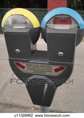 Stock Image -  parking meter, double, pay and park, . Fotosearch