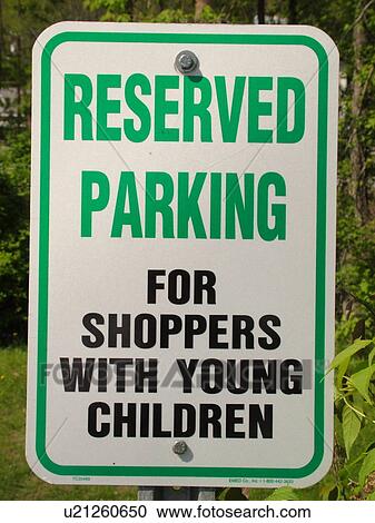 Stock Image -  parking sign, Reserved Parking for Shoppers with Young Children. Fotosearch
