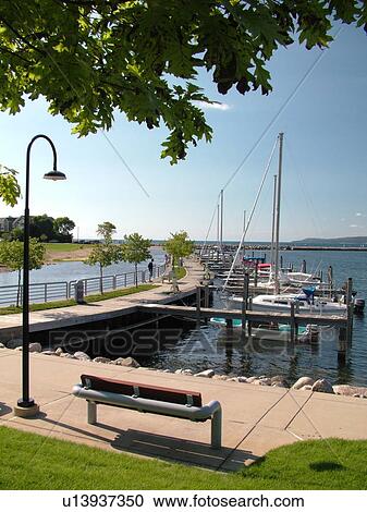 Stock Image -  Petoskey, MI, Michigan, Lake Michigan, lakefront, waterfront, marina, dock. Fotosearch