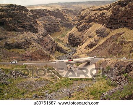 Stock Photo -  Piilani Highway, Maui, HI, Hawaii, East Maui, Gulch, bridge. Fotosearch