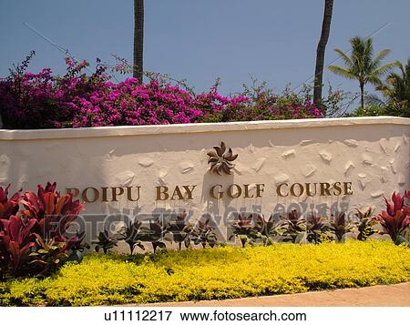 Stock Photo -  Poipu, Kauai, HI, Hawaii, South Shore, Poipu Bay Golf Course, entrance. Fotosearch