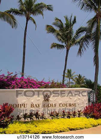 Stock Photograph -  Poipu, Kauai, HI, Hawaii, South Shore, Poipu Bay Golf Course, entrance. Fotosearch