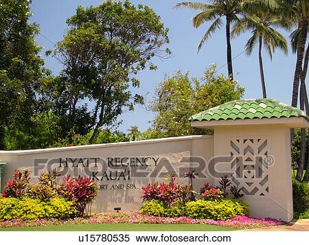 Stock Photography -  Poipu, Kauai, HI, Hawaii, South Shore, Hyatt Regency Kauai Resort & Spa, entrance. Fotosearch