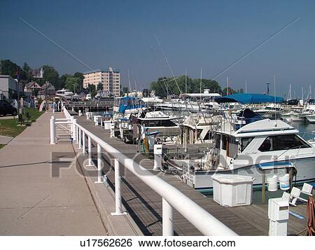 Stock Photograph -  Port Washington, WI, Wisconsin, Lake Michigan, Rotary Park, marina, harbor. Fotosearch