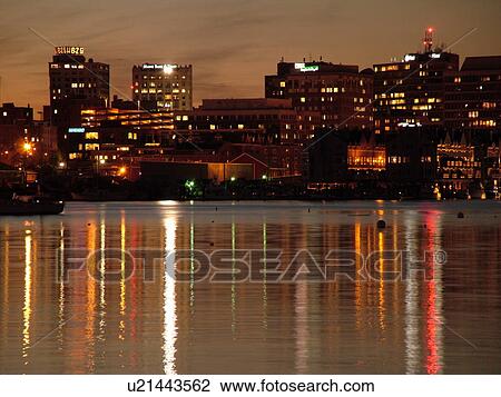 Stock Image -  Portland, ME, Maine, Fore River, Casca Bay, Portland Harbor, evening, reflection. Fotosearch
