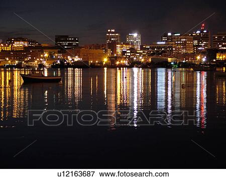 Stock Photo -  Portland, ME, Maine, Fore River, Casca Bay, Portland Harbor, evening, reflection. Fotosearch