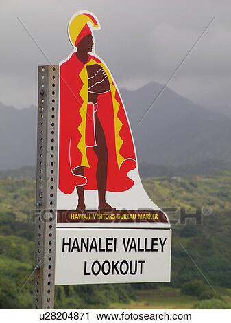 Stock Image -  Princeville, Kauai, HI, Hawaii, North Shore, Hanalei Valley, Hanalei National Wildlife Refuge, Taro Fields, marker, lookout. Fotosearch