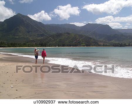 Stock Photo -  Princeville, Kauai, HI, Hawaii, North Shore, Hanalei Bay, Black Pot Beach Park, Hanalei Beach Park. Fotosearch