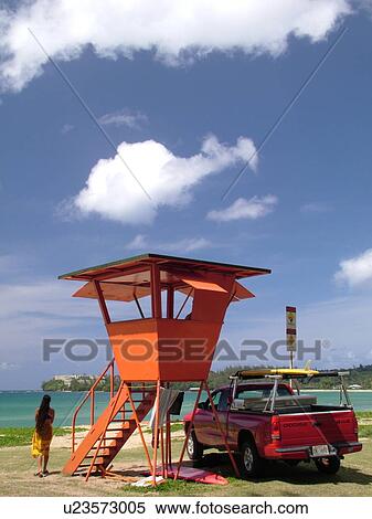 Princeville, Kauai, HI, Hawaii, North Shore, Hanalei Bay, Waioli Pine Tree Beach Park, Lifeguard Hut View Large Photo Image Stock Photography - Princeville, Kauai, HI, Hawaii, North Shore, Hanalei Bay, Waioli Pine Tree Beach Park, Lifeguard Hut. Fotosearch