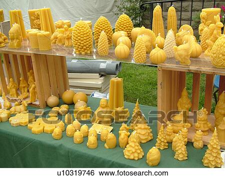 Stock Photograph -  Randolph, VT, Vermont, New World Festival, bees wax display. Fotosearch