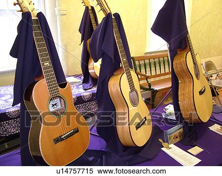 Stock Photography -  Randolph, VT, Vermont, New World Festival, guitars on display. Fotosearch
