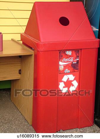 Stock Photography -  Red Recycling can, Coca-Cola sponsor, logo, . Fotosearch