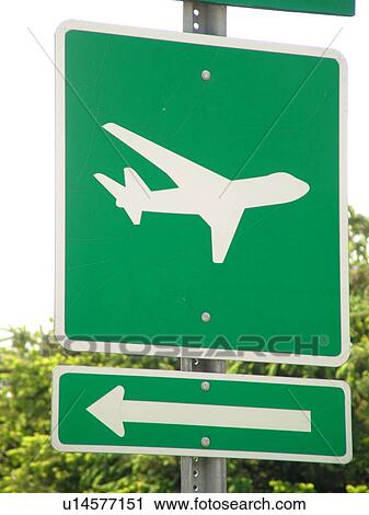 Stock Image -  road sign, Airport Ahead sign, To Airport, . Fotosearch
