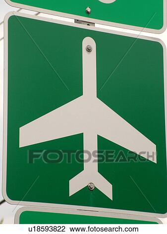 Stock Image -  road sign, Airport Ahead sign, To Airport, . Fotosearch
