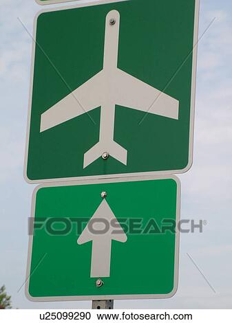 Stock Image -  road sign, Airport Ahead sign, To Airport, . Fotosearch