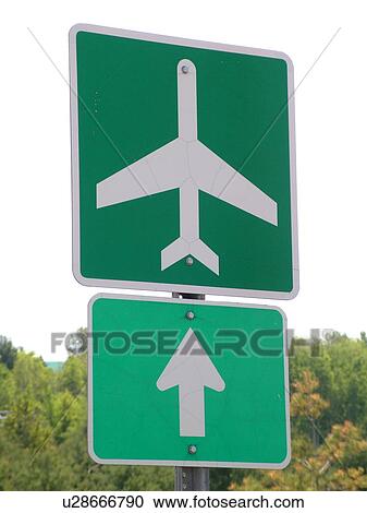 Stock Image -  road sign, Airport Ahead sign, To Airport, . Fotosearch