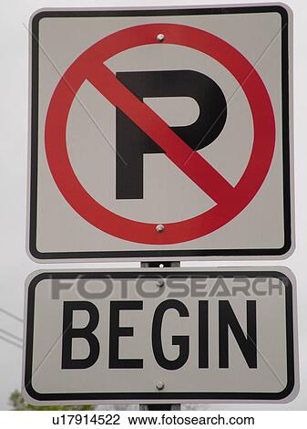 Stock Image -  road sign, Begin No Parking sign, regulatory signs, . Fotosearch