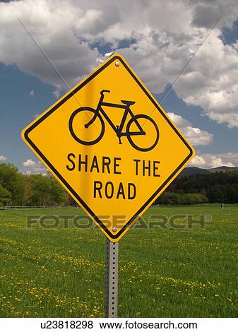 Stock Photo -  road sign, Bike Lane sign, Share the Road, warning sign. Fotosearch