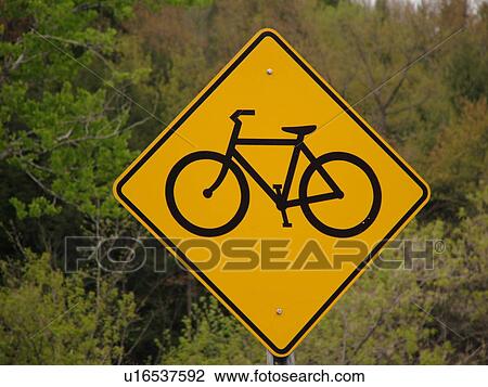 Stock Image -  road sign, Bike Route Ahead sign, warning sign, . Fotosearch