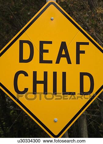 Stock Image -  road sign, Deaf Child, warning sign, . Fotosearch