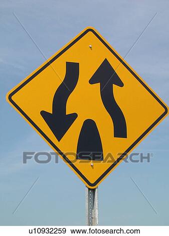 road sign, Divided Highway, warning sign, View Large Photo Image Stock Photo - road sign, Divided Highway, warning sign, . Fotosearch