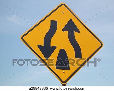 road sign, Divided Highway, warning sign, View Large Photo Image Stock Photography - road sign, Divided Highway, warning sign, . Fotosearch