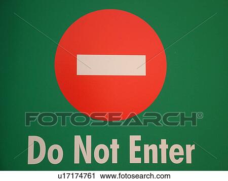 Stock Image -  road sign, Do Not Enter, red sign on green background, . Fotosearch