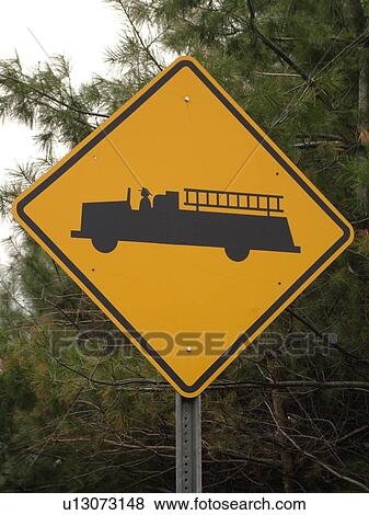 road sign, Emergency Vehicles Entering Highway sign, fire station ahead, warning sign View Large Photo Image Stock Photo - road sign, Emergency Vehicles Entering Highway sign, fire station ahead, warning sign. Fotosearch