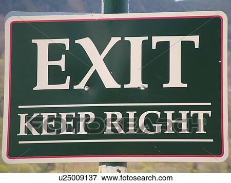 Stock Photo -  road sign, Exit Keep Right. Fotosearch