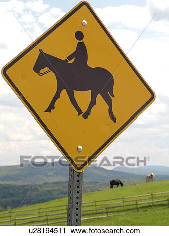 road sign, horse crossing, horseback riding, warning sign View Large Photo Image Stock Image - road sign, horse crossing, horseback riding, warning sign. Fotosearch