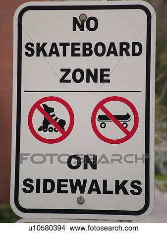 Picture -  road sign, No Skateboard Zone on Sidewalks, regulatory signs, . Fotosearch