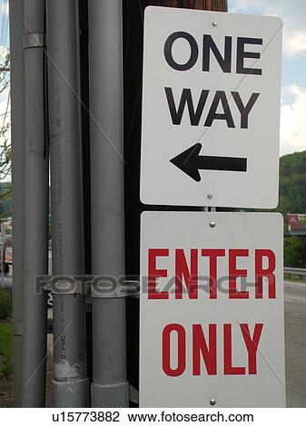 Stock Image -  road sign, One Way, Enter Only, . Fotosearch