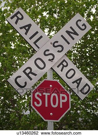 road sign, Railroad Crossing sign View Large Photo Image Stock Image - road sign, Railroad Crossing sign. Fotosearch